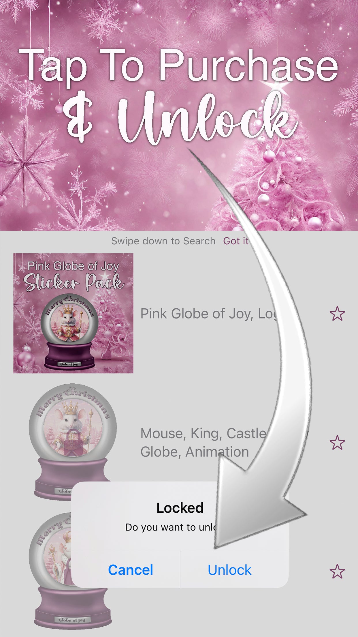 Pink Globe of Joy- Send iMessage Christmas Wishes - Download For FREE More Than Charms Digital