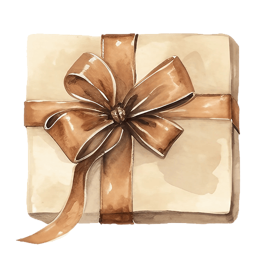 Alt Tag: Elegant beige gift box with a shiny brown ribbon bow, perfect for celebrations and special occasions.