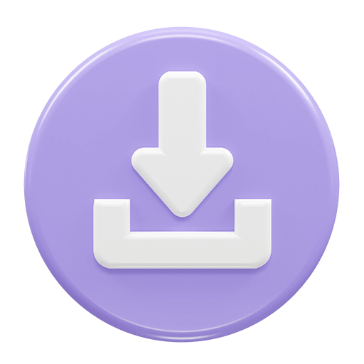 Purple download button with white arrow symbol indicating file transfer or download action.