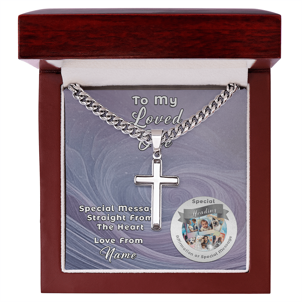 Cuban Chain with Artisan Cross Necklace and Custom Designed Message Card ShineOn Fulfillment