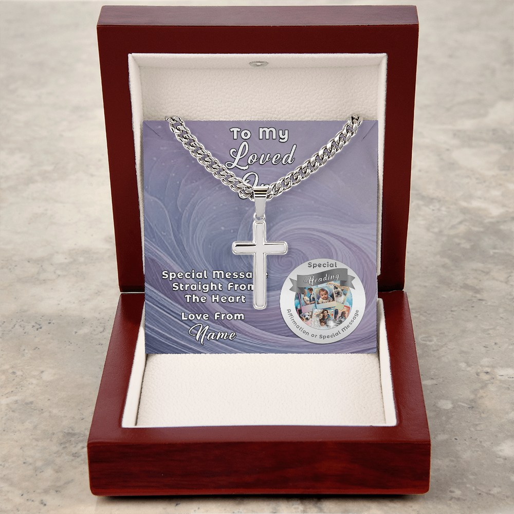 Cuban Chain with Artisan Cross Necklace and Custom Designed Message Card ShineOn Fulfillment