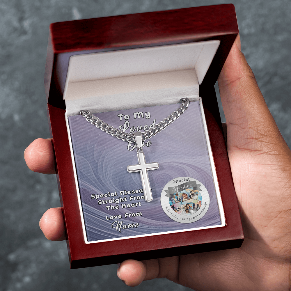 Cuban Chain with Artisan Cross Necklace and Custom Designed Message Card ShineOn Fulfillment