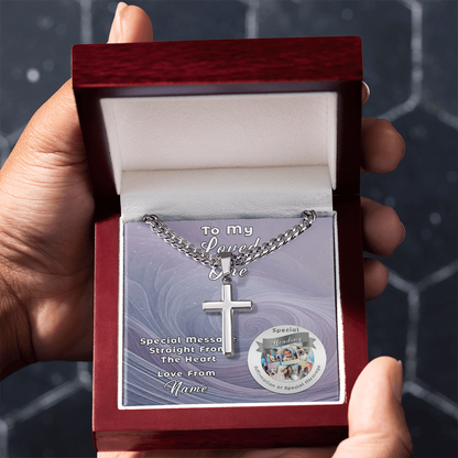 Cuban Chain with Artisan Cross Necklace and Custom Designed Message Card ShineOn Fulfillment