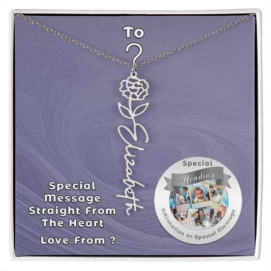 Flower Name Necklace with Custom Designed Message Card ShineOn Fulfillment