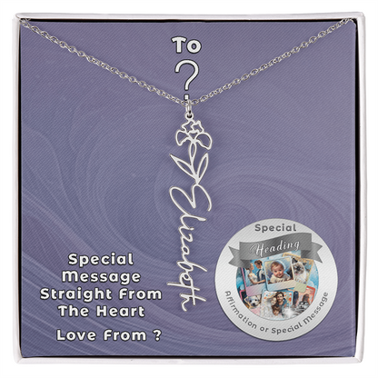 Flower Name Necklace with Custom Designed Message Card ShineOn Fulfillment