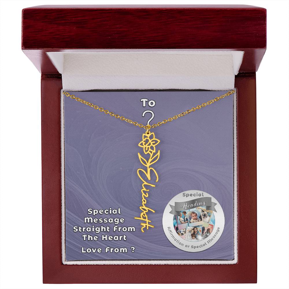 Flower Name Necklace with Custom Designed Message Card ShineOn Fulfillment