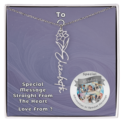 Flower Name Necklace with Custom Designed Message Card ShineOn Fulfillment