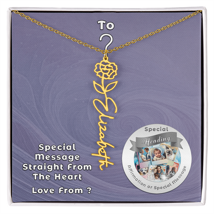 Flower Name Necklace with Custom Designed Message Card ShineOn Fulfillment