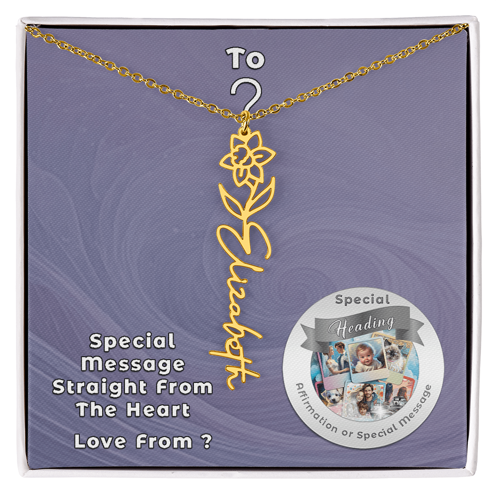 Flower Name Necklace with Custom Designed Message Card ShineOn Fulfillment