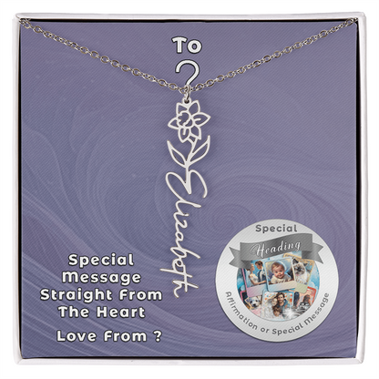 Flower Name Necklace with Custom Designed Message Card ShineOn Fulfillment