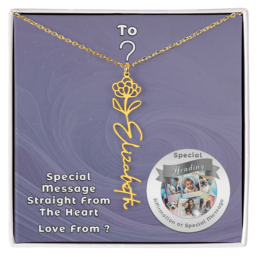 Flower Name Necklace with Custom Designed Message Card ShineOn Fulfillment