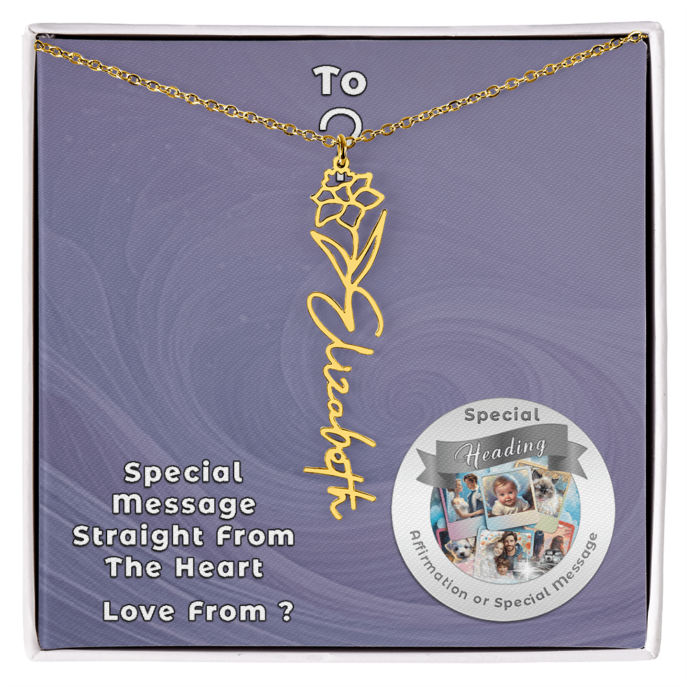 Flower Name Necklace with Custom Designed Message Card ShineOn Fulfillment