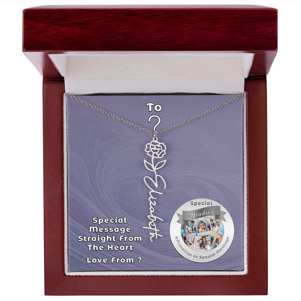 Flower Name Necklace with Custom Designed Message Card ShineOn Fulfillment