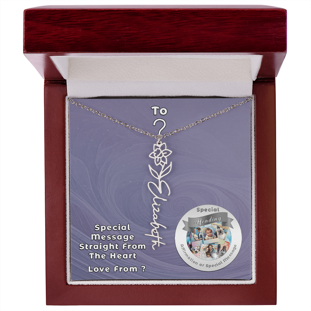 Flower Name Necklace with Custom Designed Message Card ShineOn Fulfillment