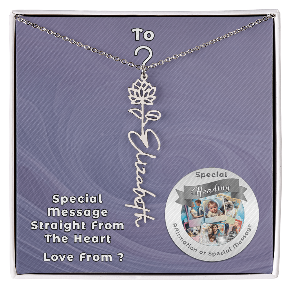 Flower Name Necklace with Custom Designed Message Card ShineOn Fulfillment