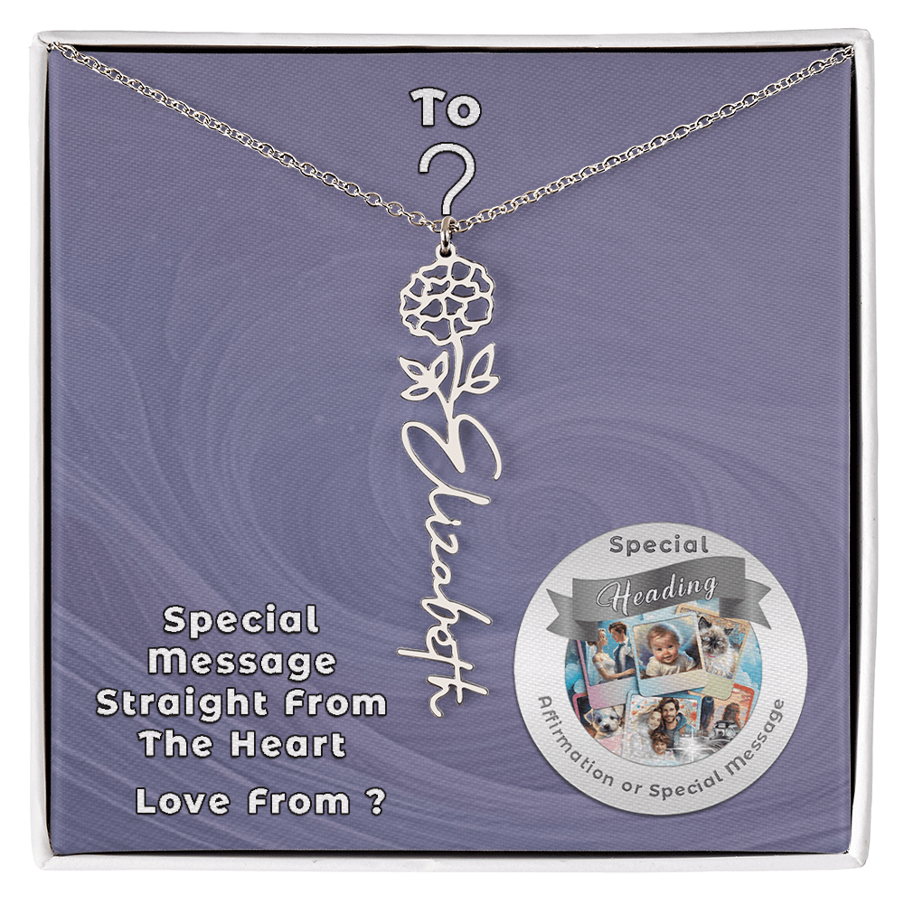 Flower Name Necklace with Custom Designed Message Card ShineOn Fulfillment