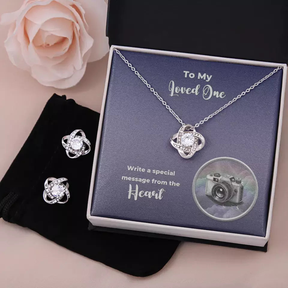 Love Knot Necklace and Earring Set- Custom Message Card Shineon