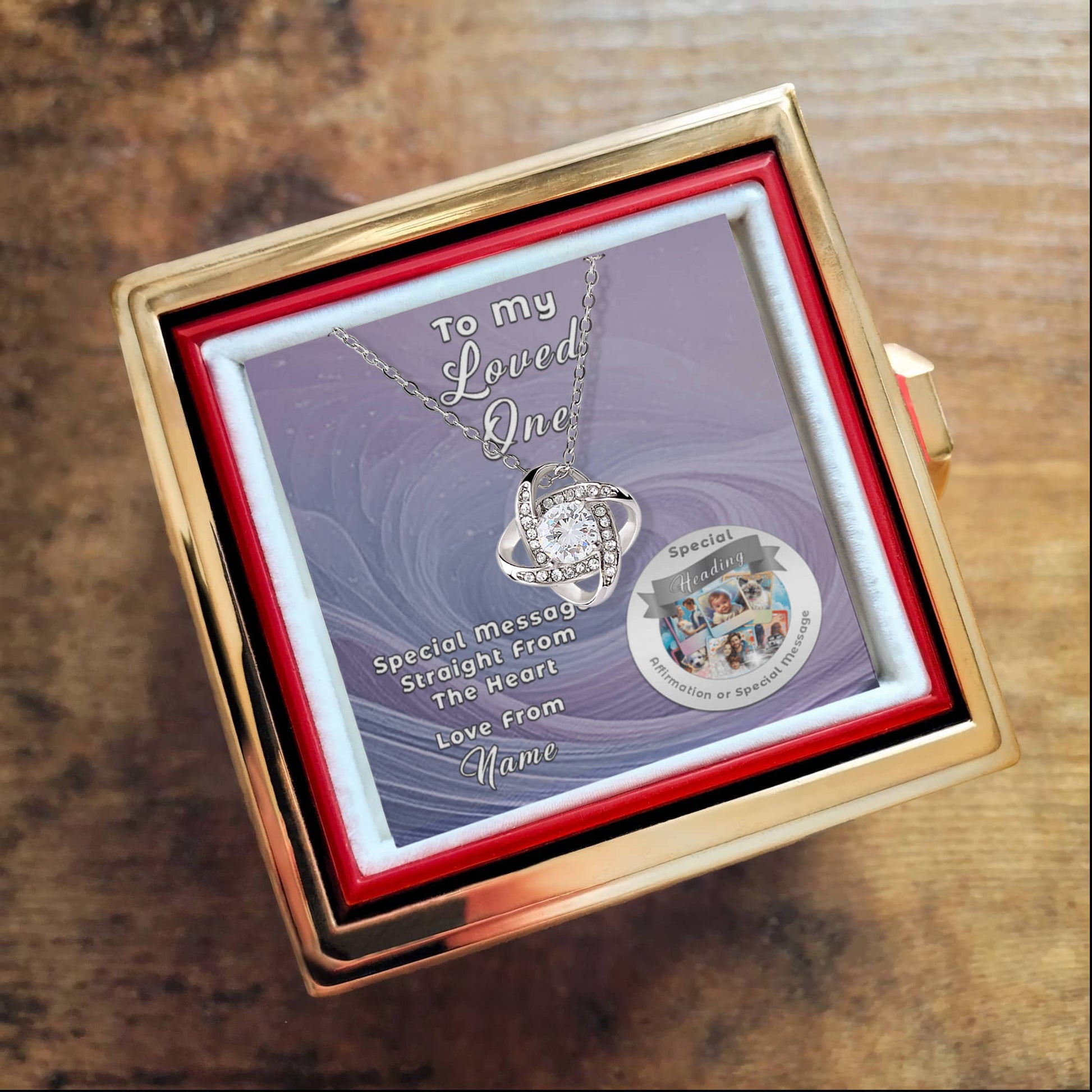 Love Knot Necklace with Custom Designed Message Card in Rose Gift Box ShineOn Fulfillment