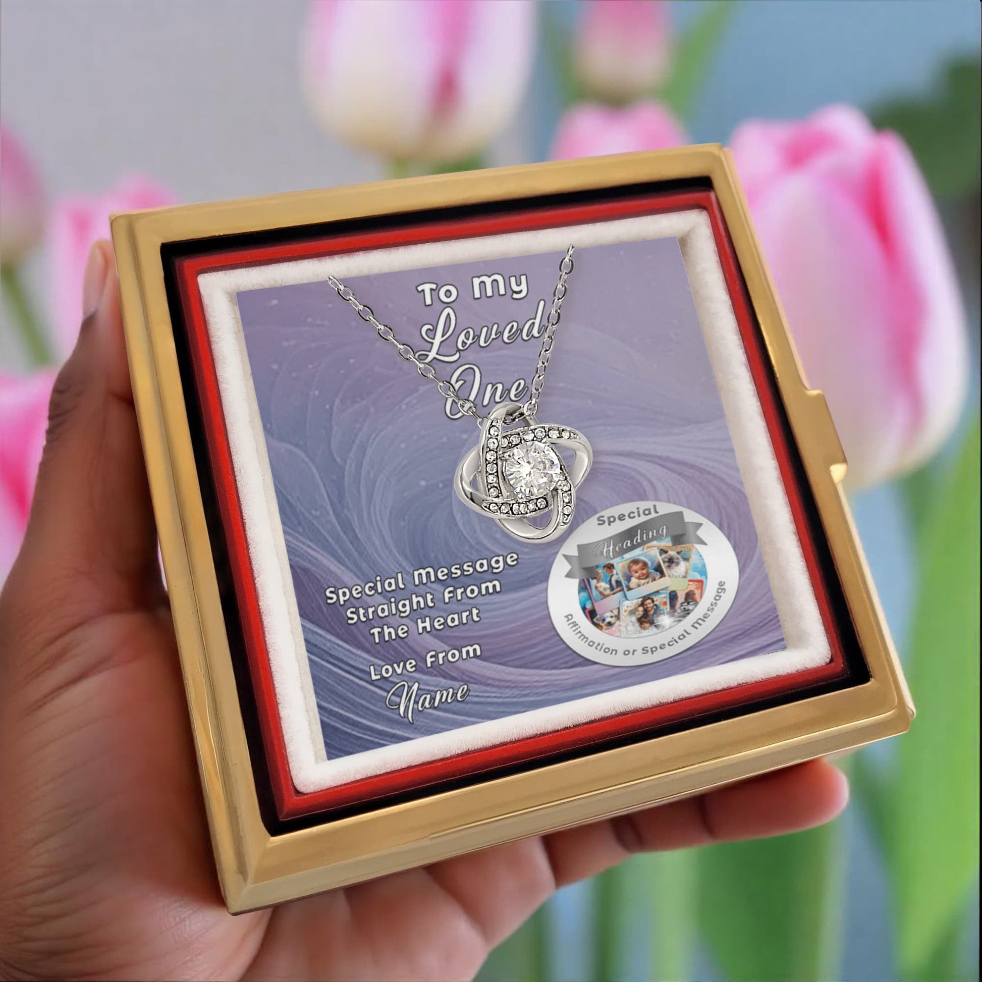 Love Knot Necklace with Custom Designed Message Card in Rose Gift Box ShineOn Fulfillment