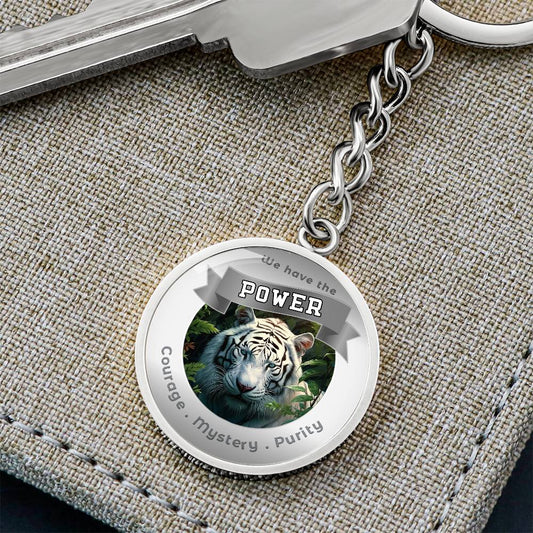 White Tiger Power Animal Charm Keychain ShineOn Fulfillment
