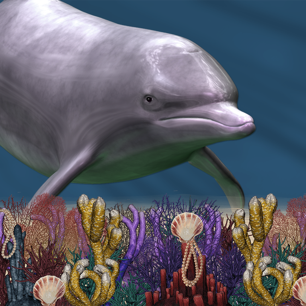 Dolphin swimming above vibrant underwater coral reef.